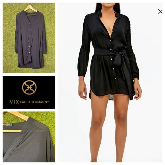 Vix PaulaHermanny Marge Cover-Up Belted‎ Viscose Shirt Dress Size S Small - Picture 1 of 12